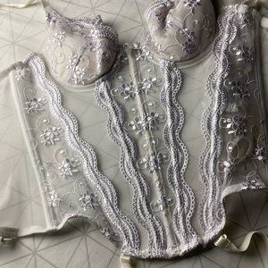 Embroidered lace corset with matching thong